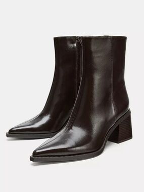 Zara Pointed Toe Wide Heeled Boots in Dark Brown (Pre-Loved)